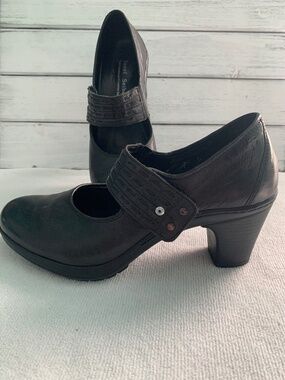 Josef Seibel Black Leather Mary Jane Heels Comfort Shoes EU 36‎ Vintage Inspired